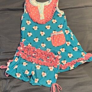 SweetHoney Floral Pajama Set - Teal and Pink